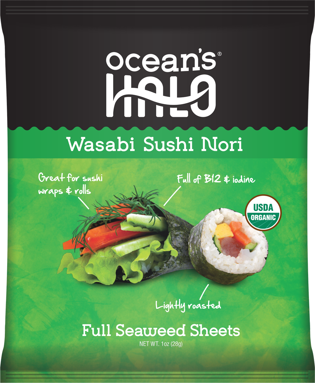 Organic WasabiStyle Sushi Nori (12pack Case) Ocean's Halo